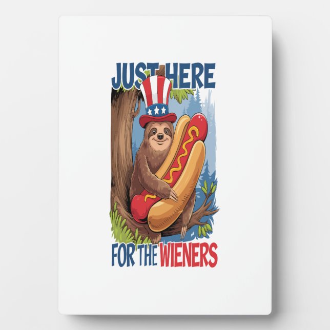 Sloth Hot Dog 4th of July BBQ Plaque (Front)