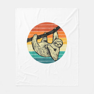 Sloth Hugging Branch - Retro Vintage Animal Lover Fleece Blanket