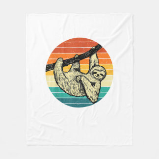 Sloth Hugging Branch - Retro Vintage Animal Lover  Fleece Blanket