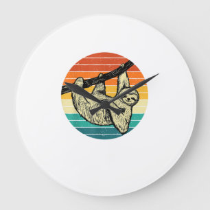 Sloth Hugging Branch - Retro Vintage Animal Lover Large Clock