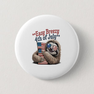 Sloth Hugging Flag 4th of July 2 Inch Round Button