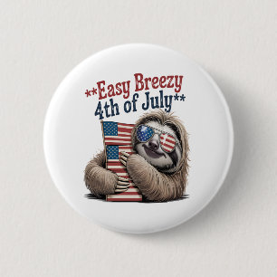 Sloth Hugging Flag 4th of July 2 Inch Round Button