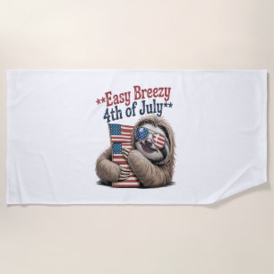 Sloth Hugging Flag 4th of July Beach Towel