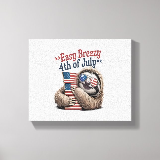 Sloth Hugging Flag 4th of July Canvas Print (Front)
