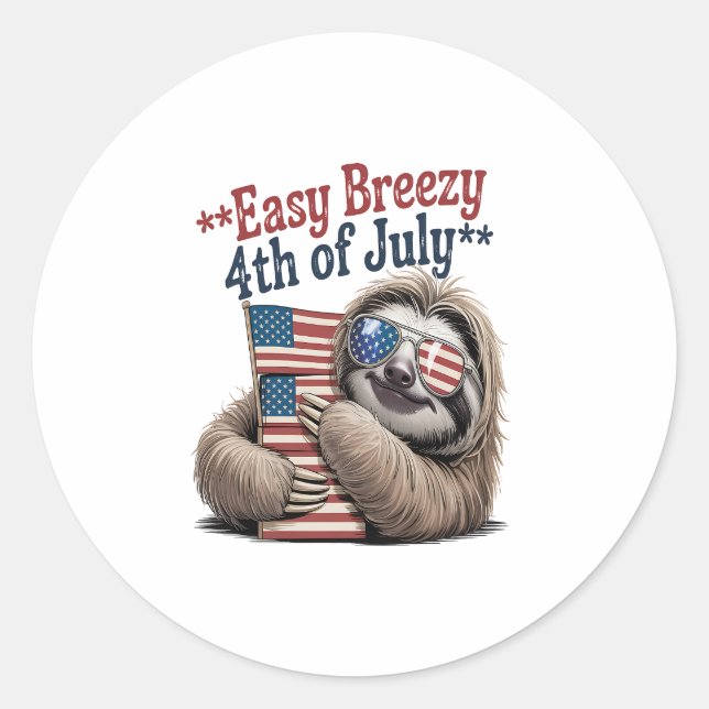 Sloth Hugging Flag 4th of July Classic Round Sticker (Front)