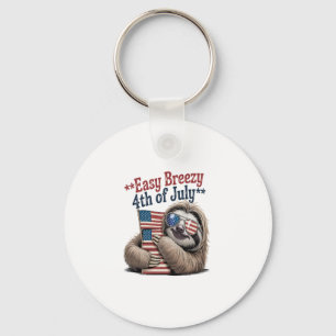 Sloth Hugging Flag 4th of July Keychain