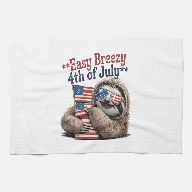 Sloth Hugging Flag 4th of July Kitchen Towel (Horizontal)