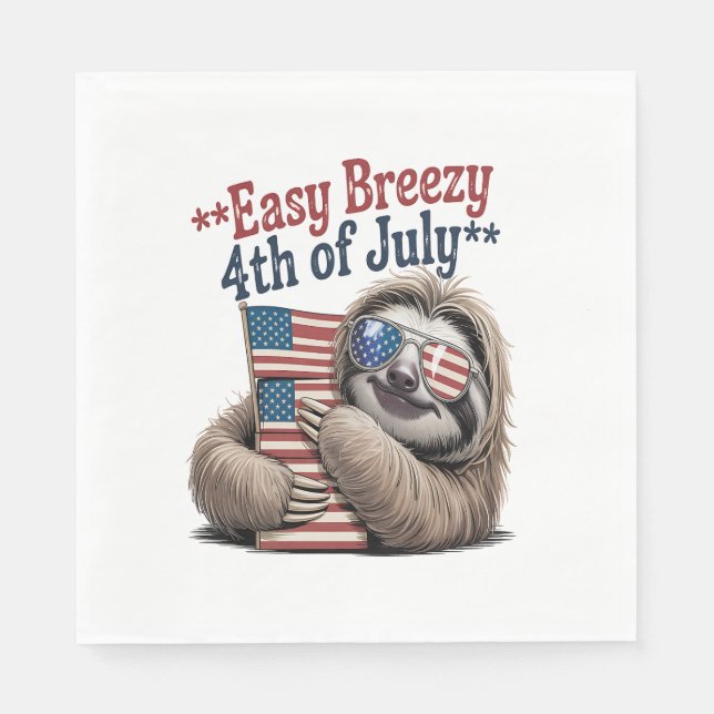 Sloth Hugging Flag 4th of July Napkin (Front)