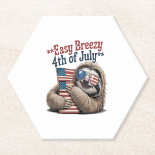 Sloth Hugging Flag 4th of July Paper Coaster