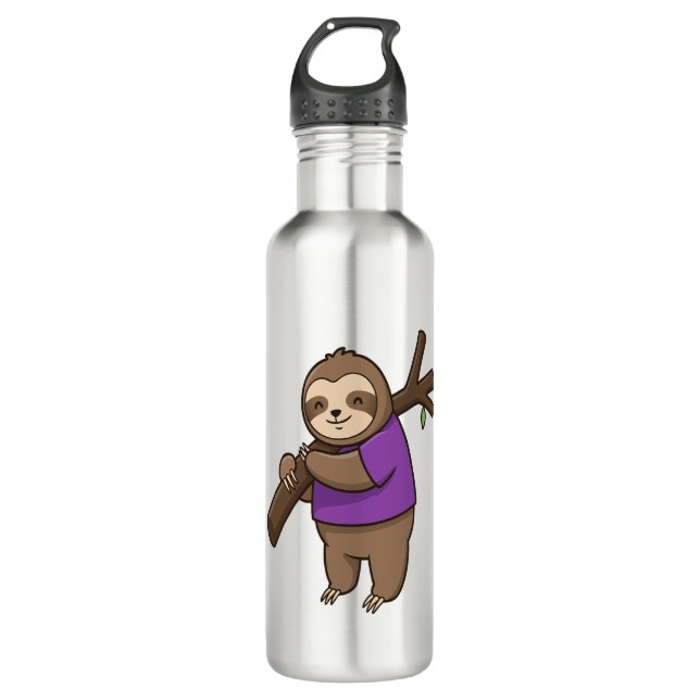 Sloth Hugging Tree Branch Wearing Purple 710 Ml Water Bottle (Front)