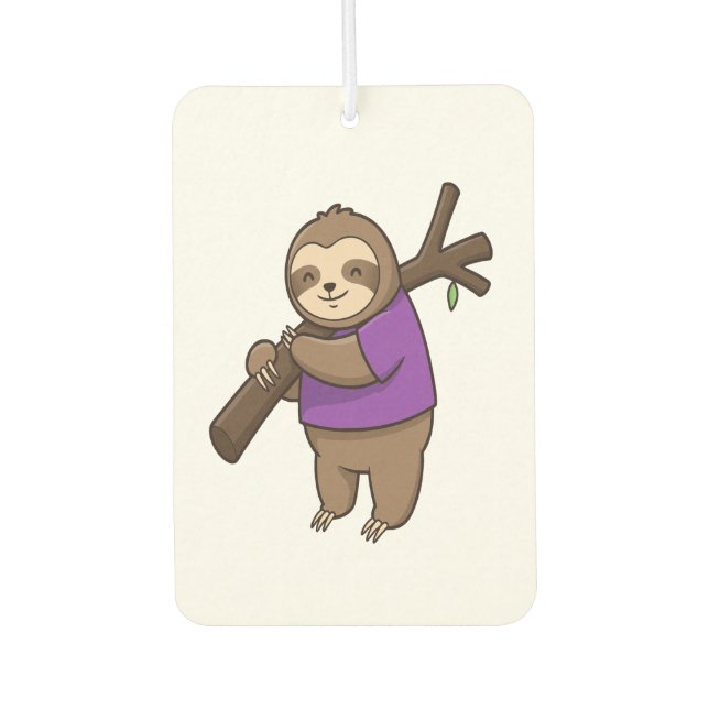 Sloth Hugging Tree Branch Wearing Purple Air Freshener (Front)