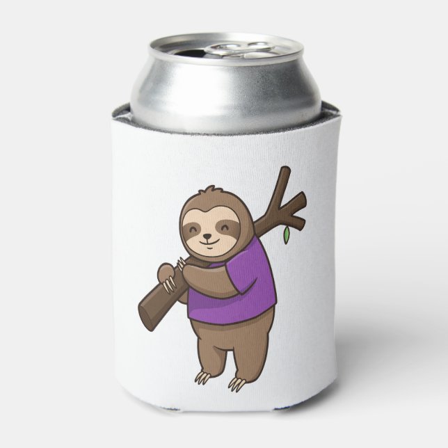 Sloth Hugging Tree Branch Wearing Purple Can Cooler (Can Front)
