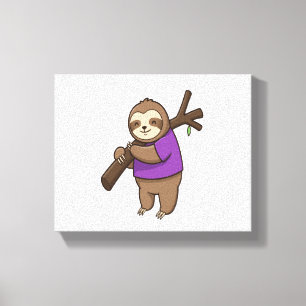 Sloth Hugging Tree Branch Wearing Purple Canvas Print