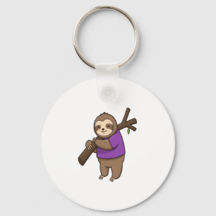 Sloth Hugging Tree Branch Wearing Purple Keychain