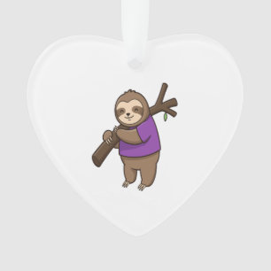 Sloth Hugging Tree Branch Wearing Purple Ornament
