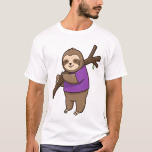 Sloth Hugging Tree Branch Wearing Purple T-Shirt