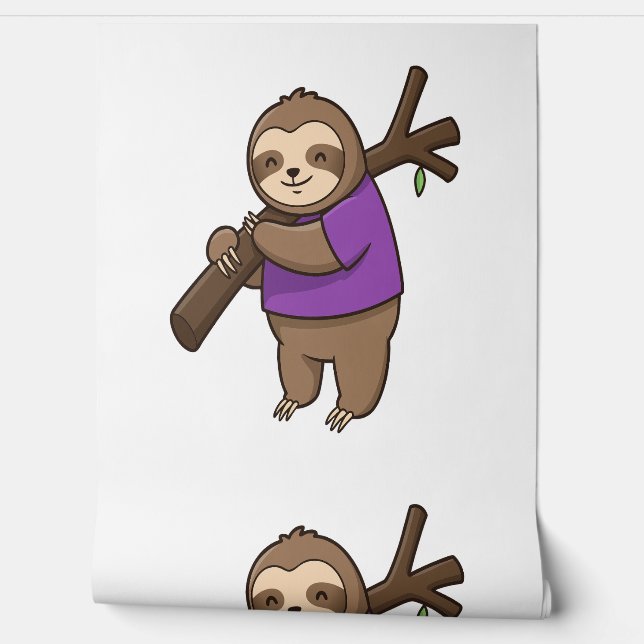 Sloth Hugging Tree Branch Wearing Purple Wallpaper (Unrolling)