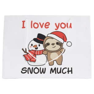 Sloth I Love You Snow Much Snowman Pun Large Gift  Bag