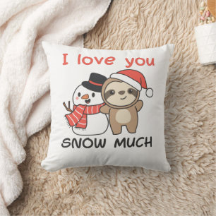 Sloth I Love You Snow Much Snowman Pun Throw Pillow