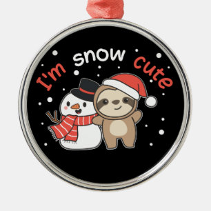 Sloth I'm Snow Cute Snowman Snow Pun Ceramic Ornam Metal Ornament