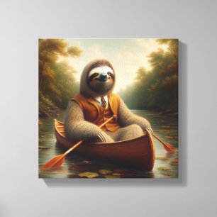 Sloth In A Canoe Canvas Print