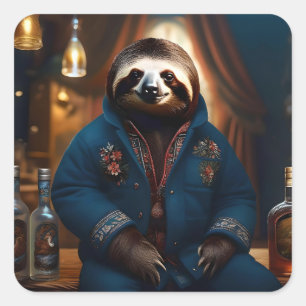 Sloth In His Drinking Jacket, Square Sticker