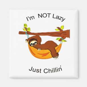 Sloth in Orange Hammock NOT LAZY JUST CHILLIN Magnet