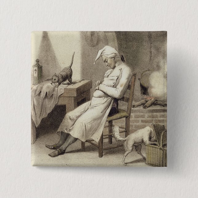 Sloth in the Kitchen, from a series of prints depi 2 Inch Square Button (Front)