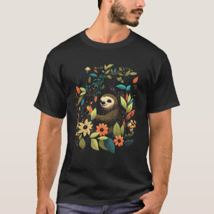 Sloth in the Rainforest Colourful Serene Floral Bl T-Shirt