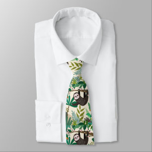 Sloth In Tree Hand Drawn Pattern Men's Tie