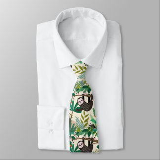 Sloth In Tree Hand Drawn Pattern Men's Tie