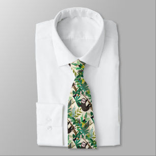 Sloth In Tree Hand Drawn Pattern Men's Tie