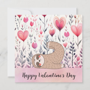 Sloth in  Yoga Class on Valentine's Day  Holiday Card