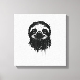 Sloth Ink Art Grunge Jungle Wildlife Portrait Lazy Canvas Print