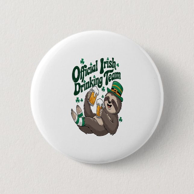 Sloth Irish Drinking St Patrick's Day 2 Inch Round Button (Front)