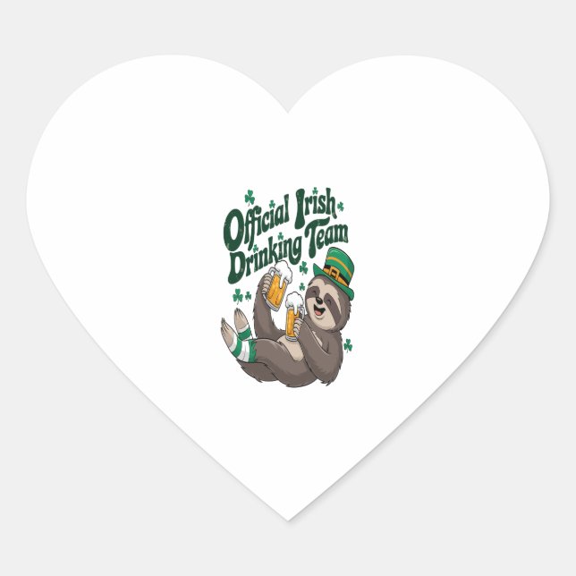 Sloth Irish Drinking St Patrick's Day Heart Sticker (Front)