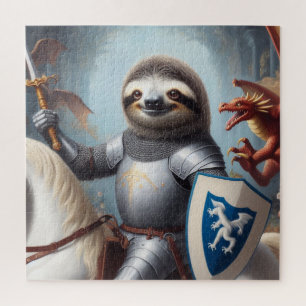 Sloth Knight Fighting Dragons Jigsaw Puzzle