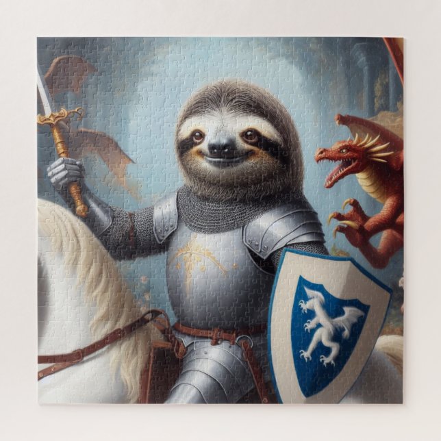 Sloth Knight Fighting Dragons Jigsaw Puzzle (Vertical)