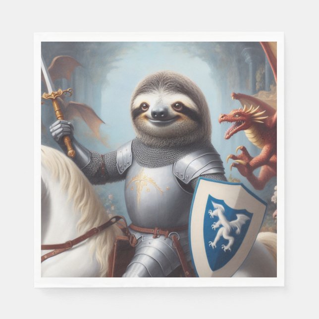 Sloth Knight Fighting Dragons Napkin (Front)
