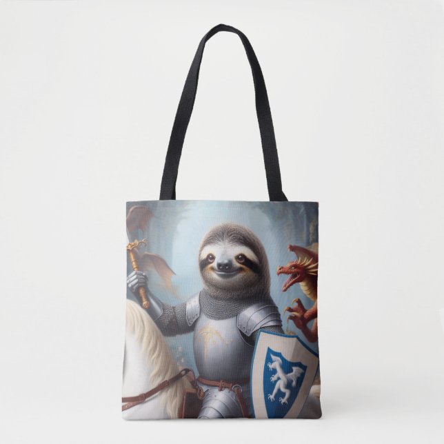 Sloth Knight Fighting Dragons Tote Bag (Front)