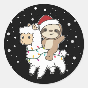 Sloth Lama Christmas Snow Winter Animals Classic R Classic Round Sticker