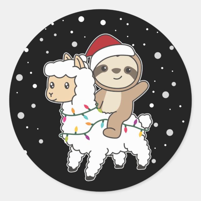 Sloth Lama Christmas Snow Winter Animals Classic R Classic Round Sticker (Front)