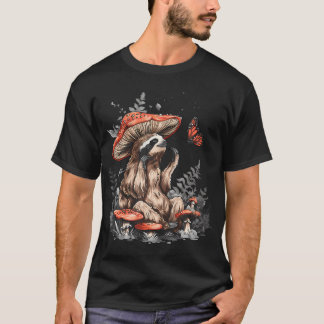 Sloth Lazy Animal Cottagecore Aesthetic Mushroom H T-Shirt