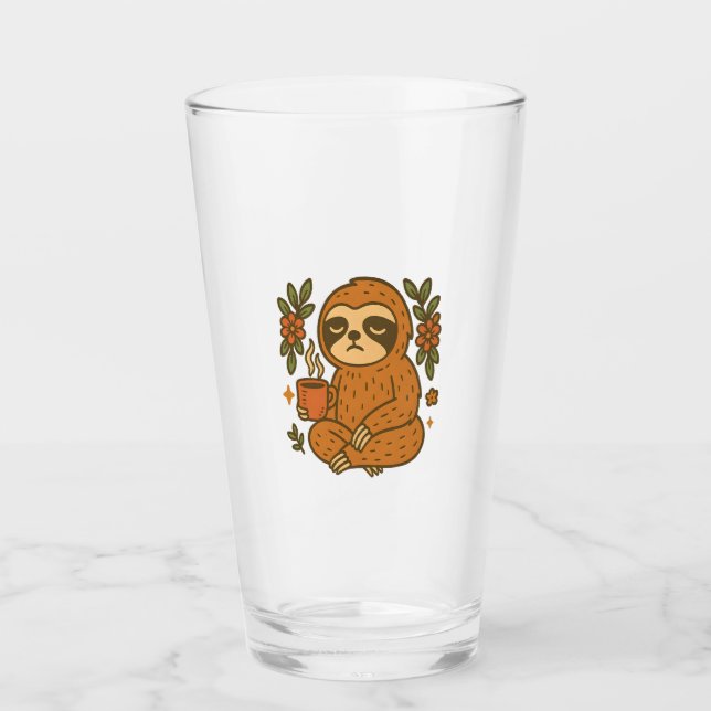 Sloth Lazy Sleepy Sloth Glass (Front)