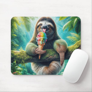 Sloth Licking a Rainbow Ice Cream Cone Mouse Pad