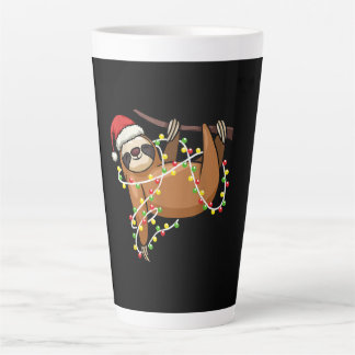 Sloth Lighting Christmas Tree Graphic Tee T-Shirt. Latte Mug