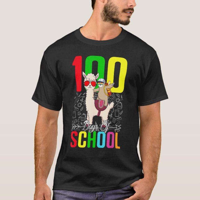 Sloth Llama 100 Day Of School For Teacher Student  T-Shirt (Front)