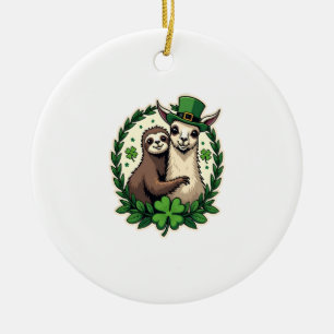 Sloth Llama St Patricks Day Vintage Lucky Tee 2 Ceramic Ornament
