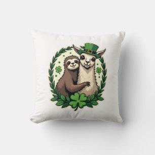 Sloth Llama St Patricks Day Vintage Lucky Tee 2 Throw Pillow