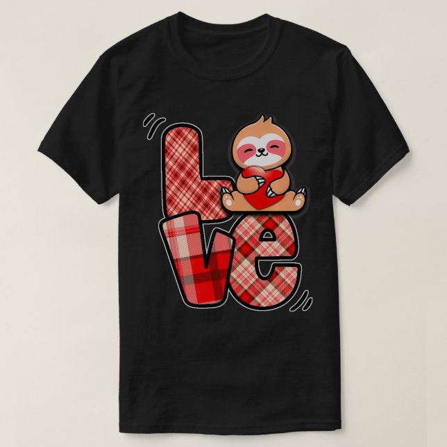 sloth love holding heart Valentines Day Cute Anima T-Shirt (Design Front)